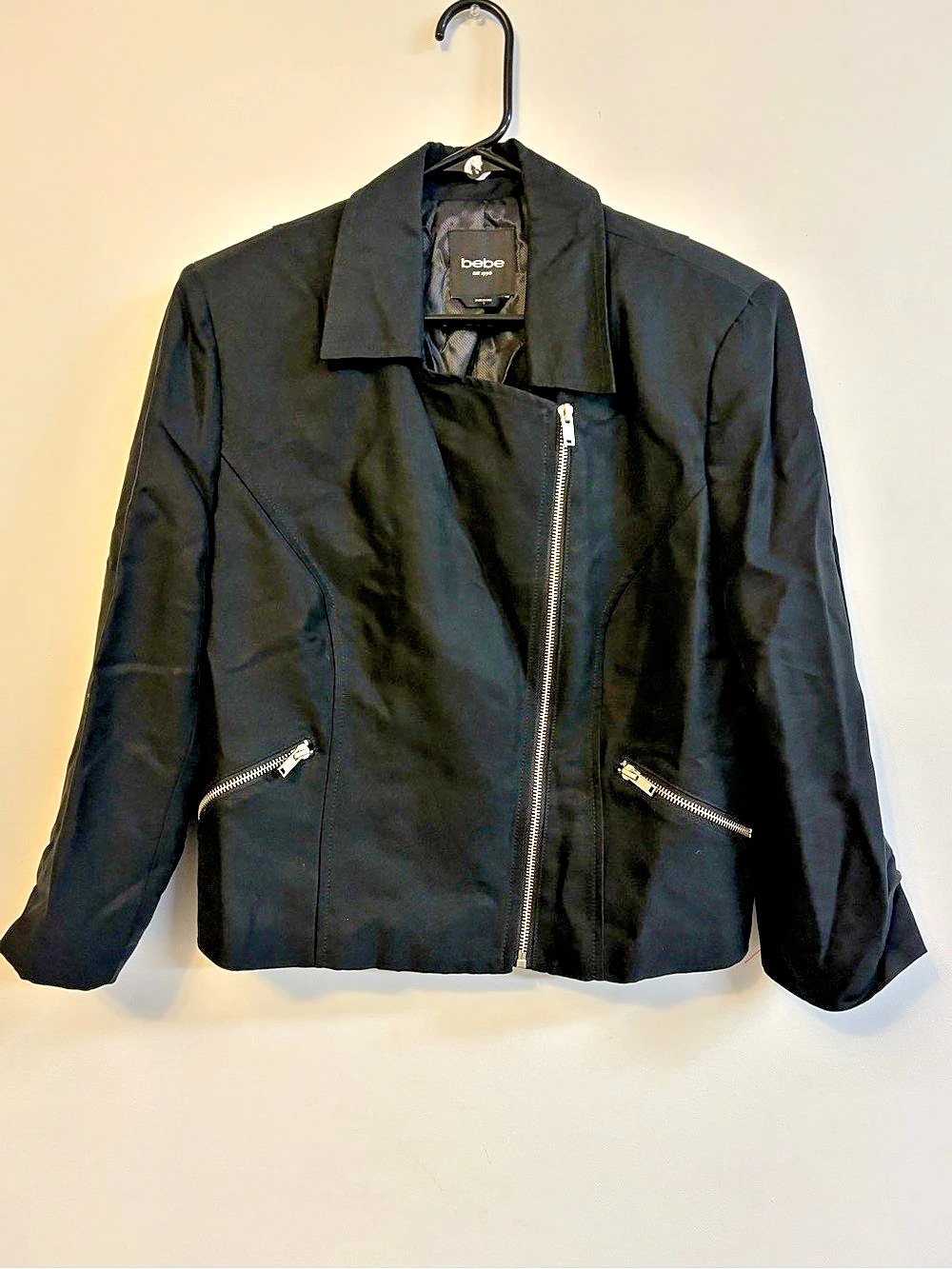 grunge Black Asymmetrical Zip Moto Jacket bebe sport Size L